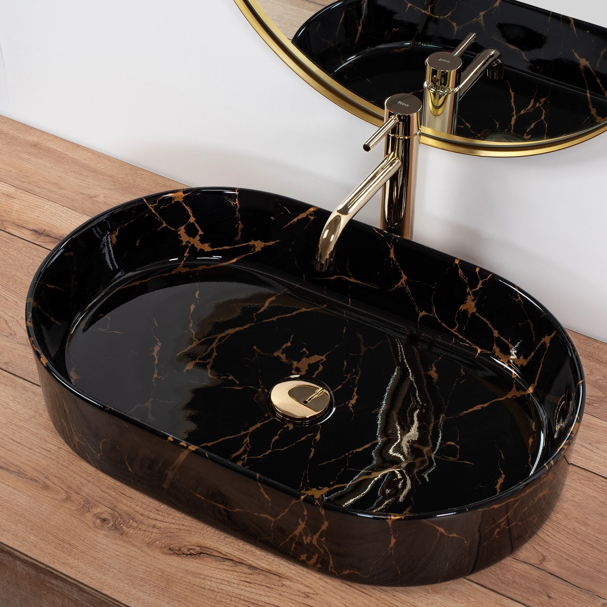 Lavoar ceramic pe blat Rea Nadia, 61 cm, imitatie piatra