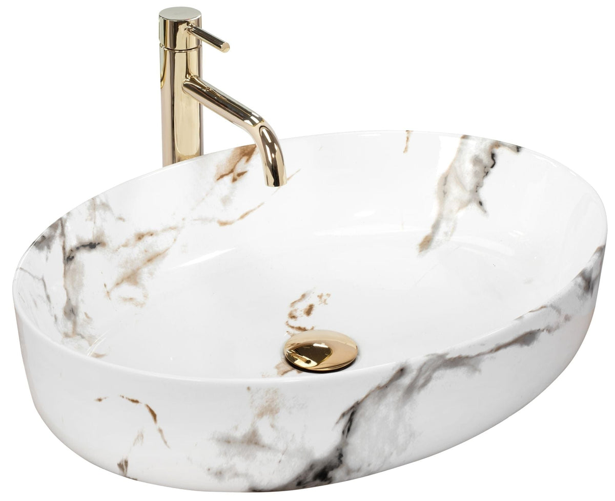 Lavoar ceramic pe blat Rea Queen Carrara, 55x41.5 cm, imitatie piatra