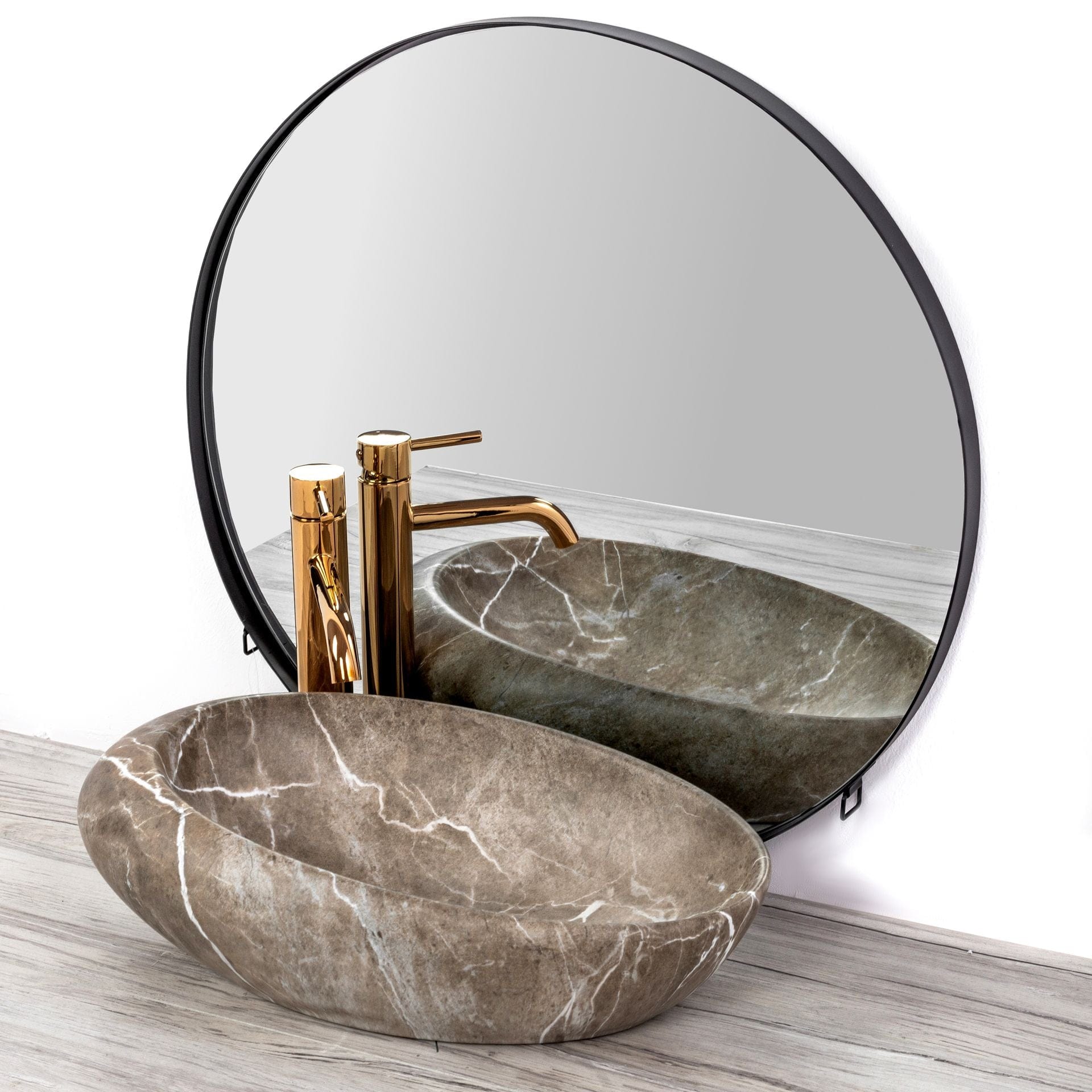 Lavoar ceramic pe blat Rea Roxy B, 49 cm, imitatie piatra