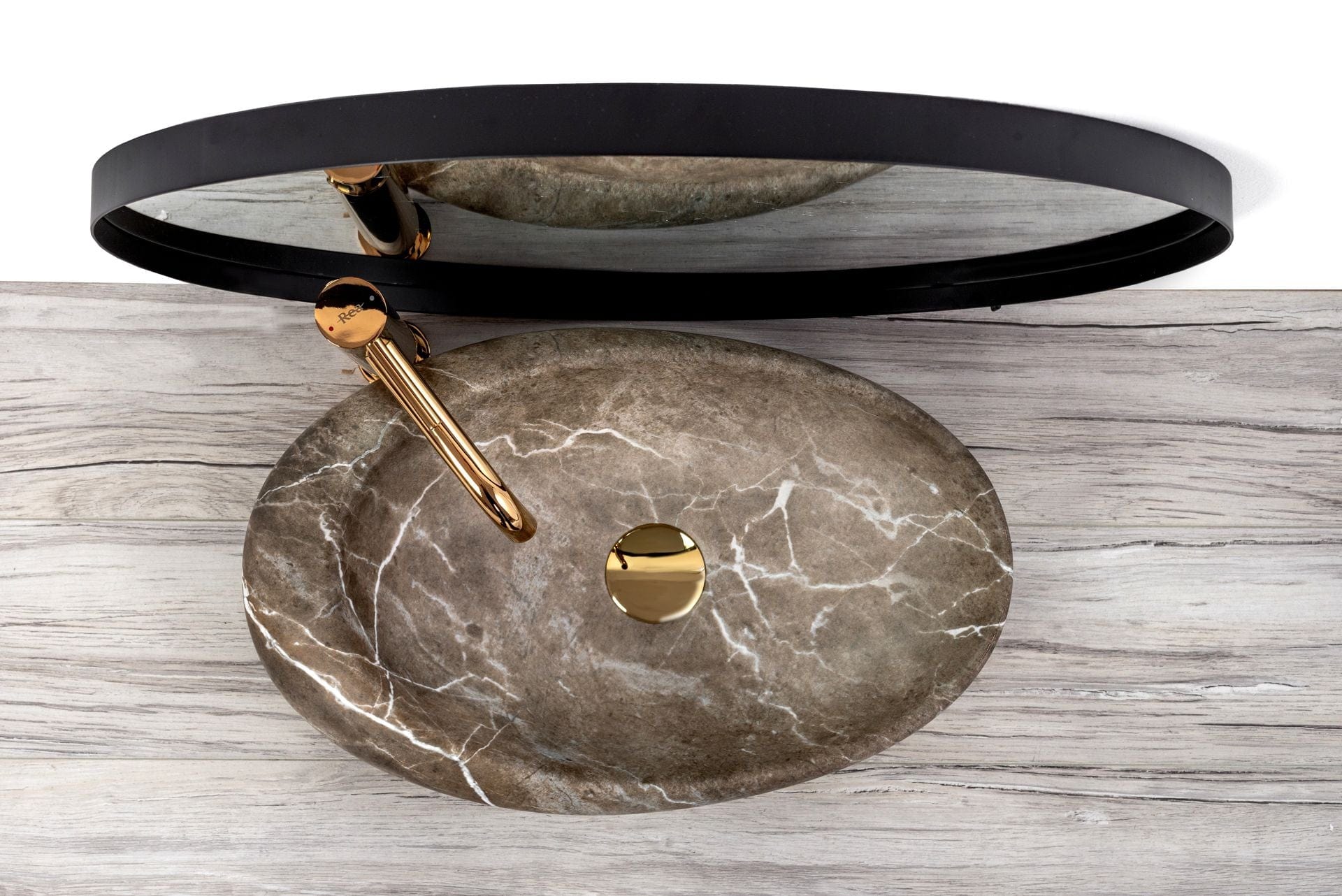 Lavoar ceramic pe blat Rea Roxy B, 49 cm, imitatie piatra