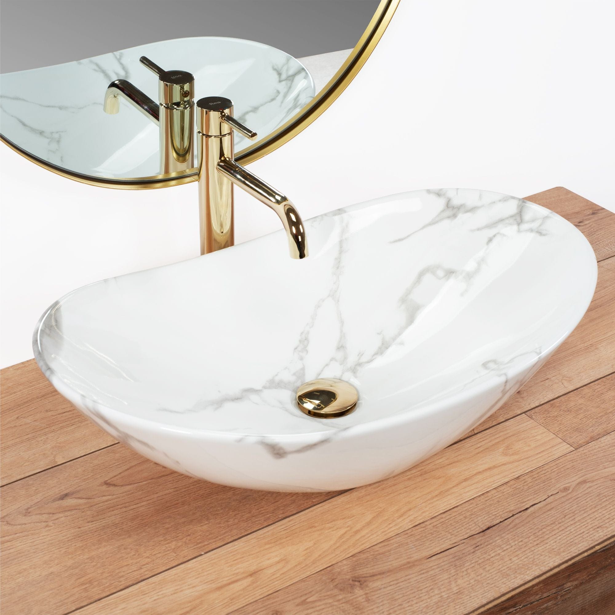 Lavoar ceramic pe blat Rea Royal Marmo, 60.5 cm, imitatie piatra