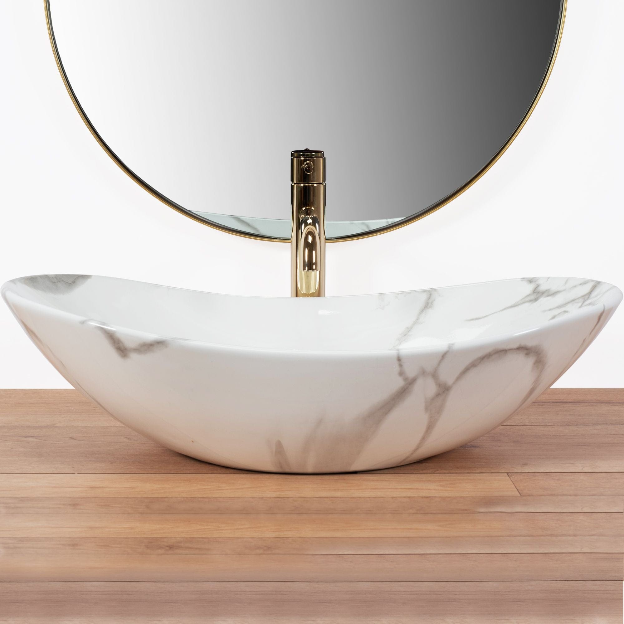 Lavoar ceramic pe blat Rea Royal Marmo, 60.5 cm, imitatie piatra