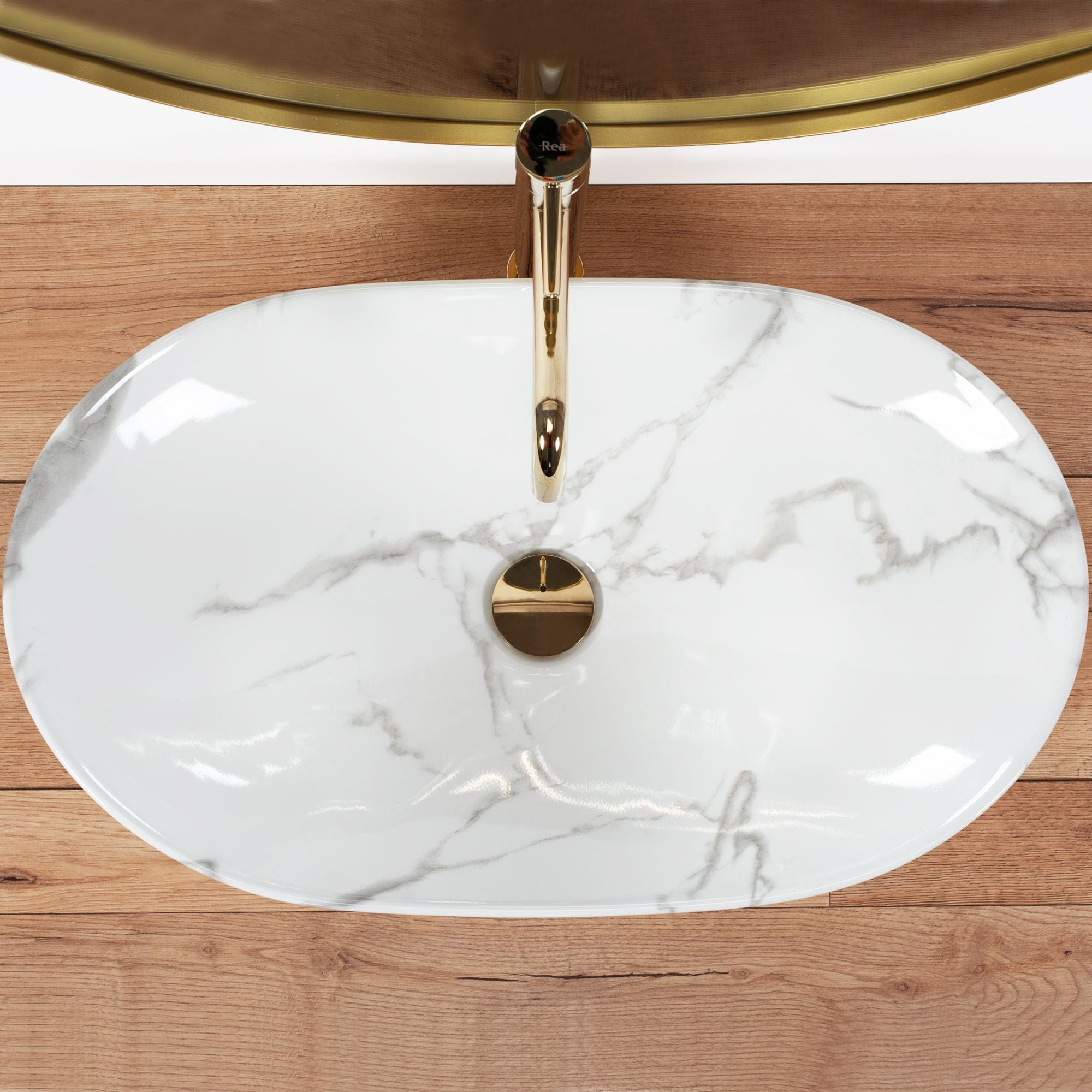 Lavoar ceramic pe blat Rea Royal Marmo, 60.5 cm, imitatie piatra