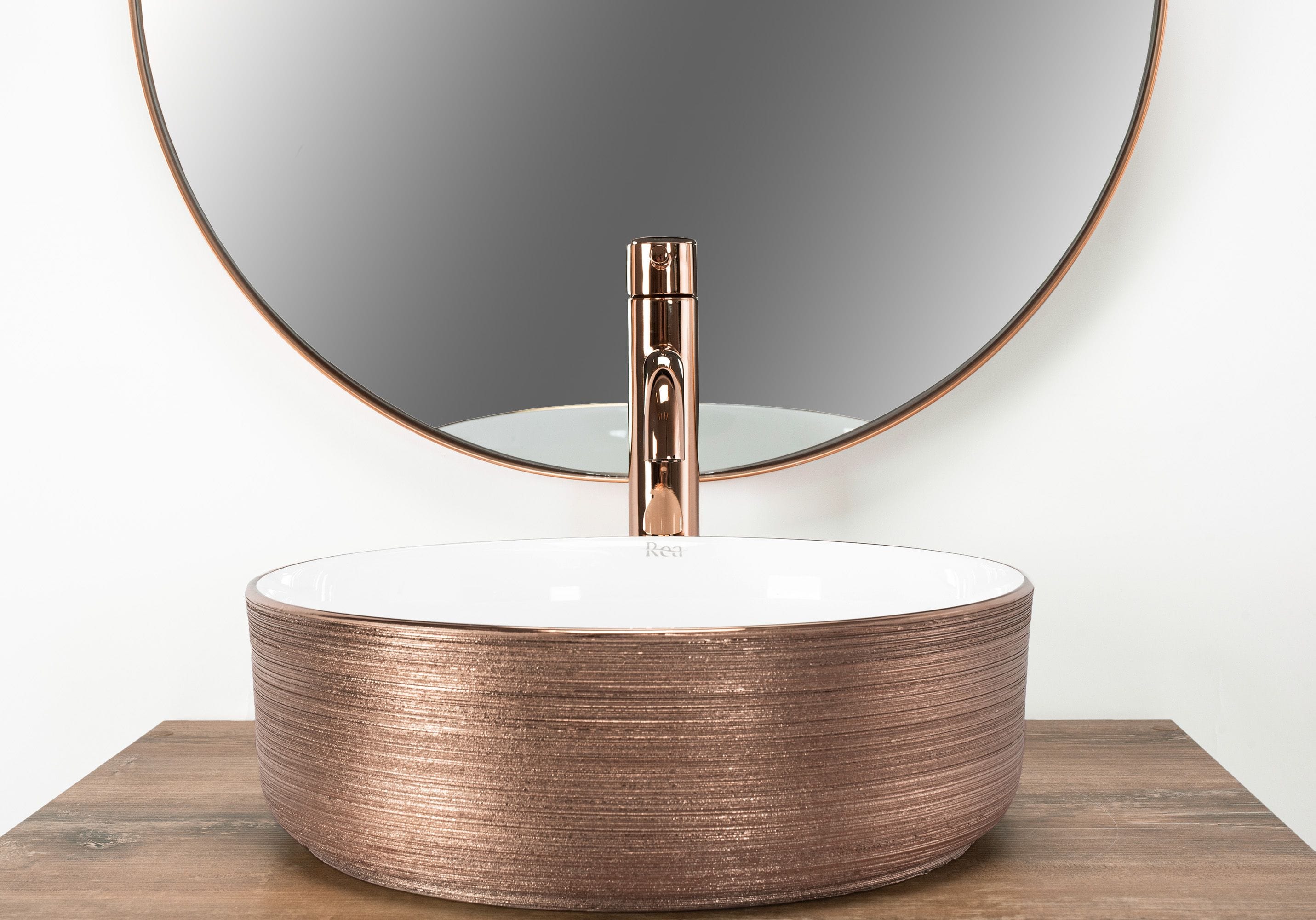 Lavoar ceramic pe blat Rea Sami, 36 cm, auriu rose