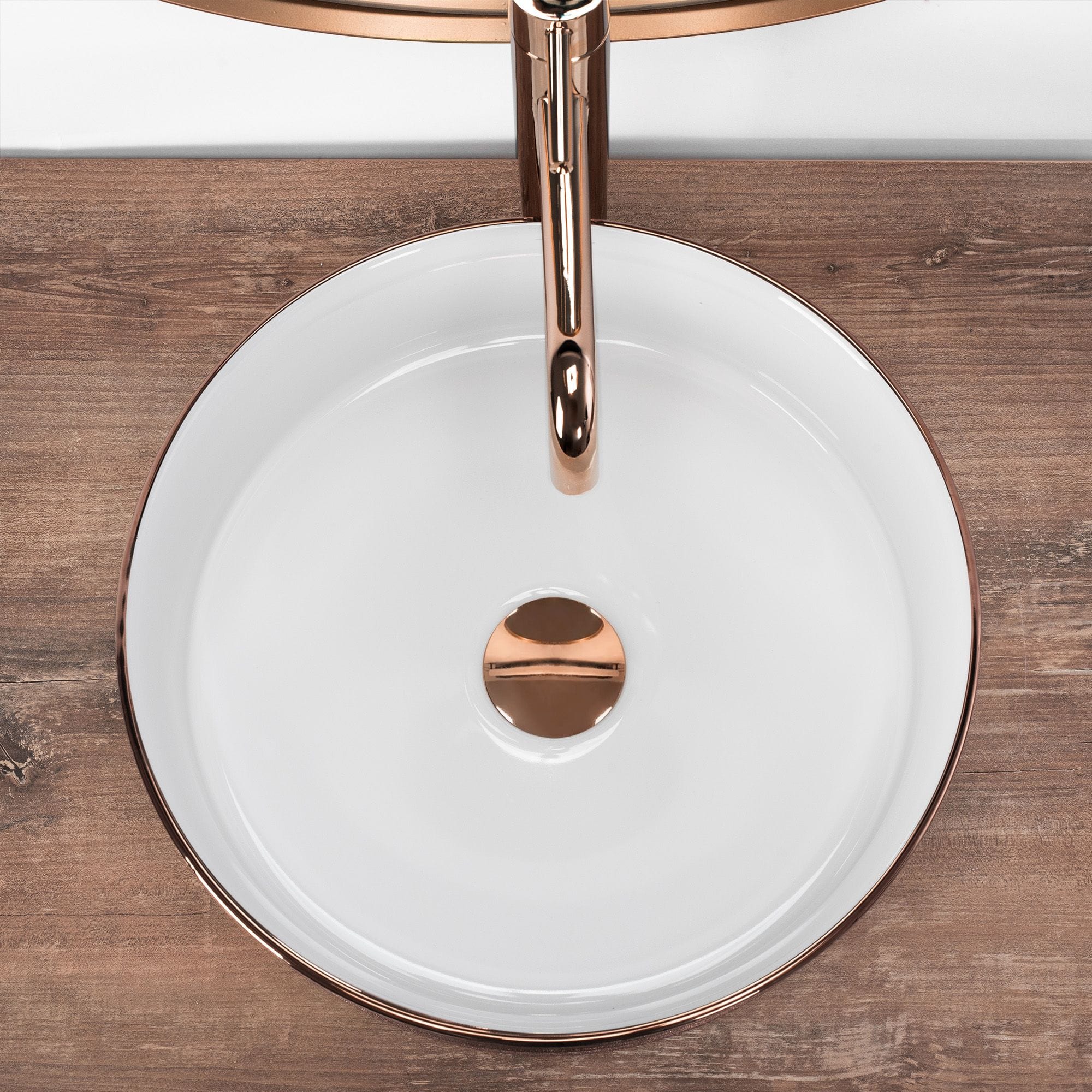 Lavoar ceramic pe blat Rea Sami, 36 cm, auriu rose