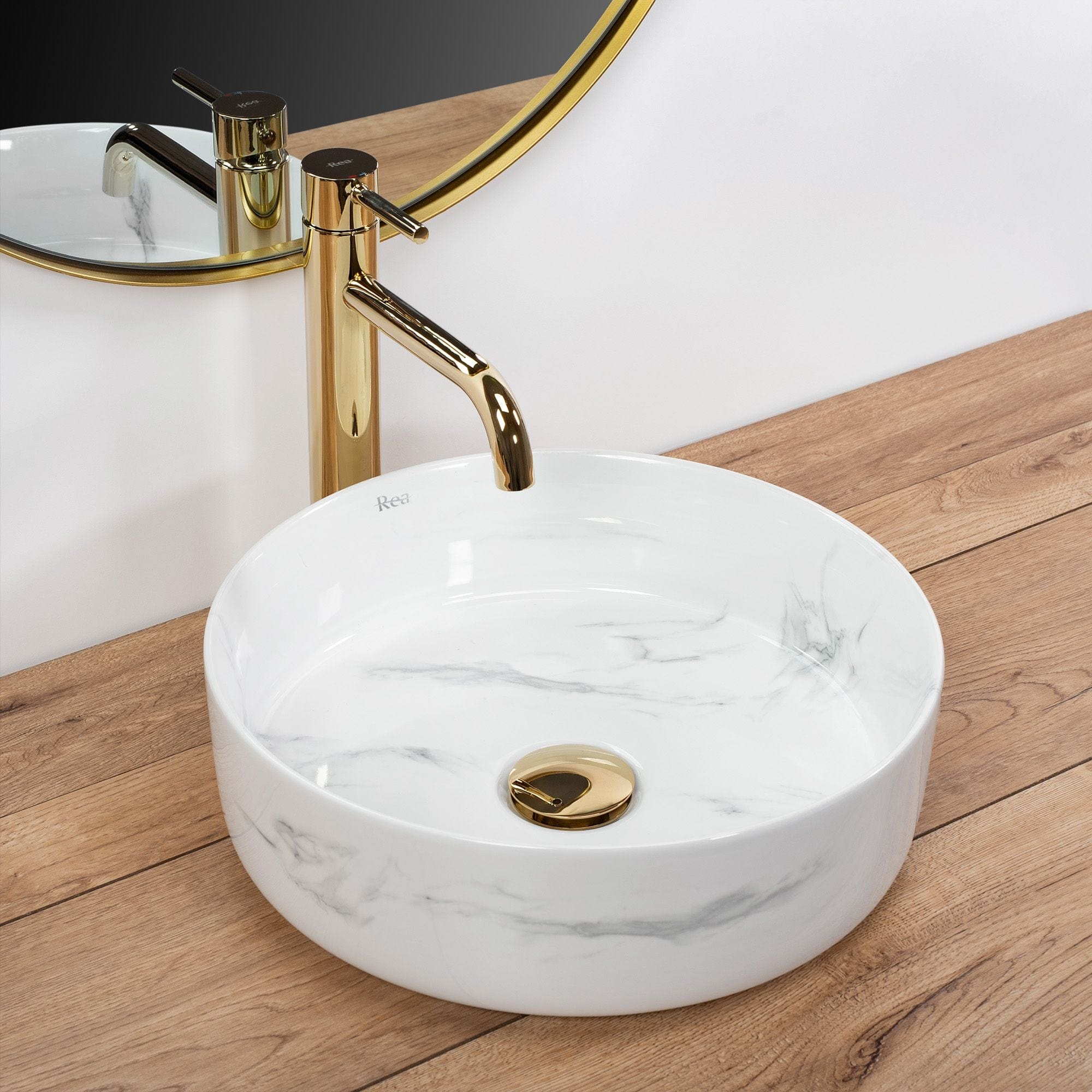 Lavoar ceramic pe blat Rea Sami, 36 cm, imitatie piatra