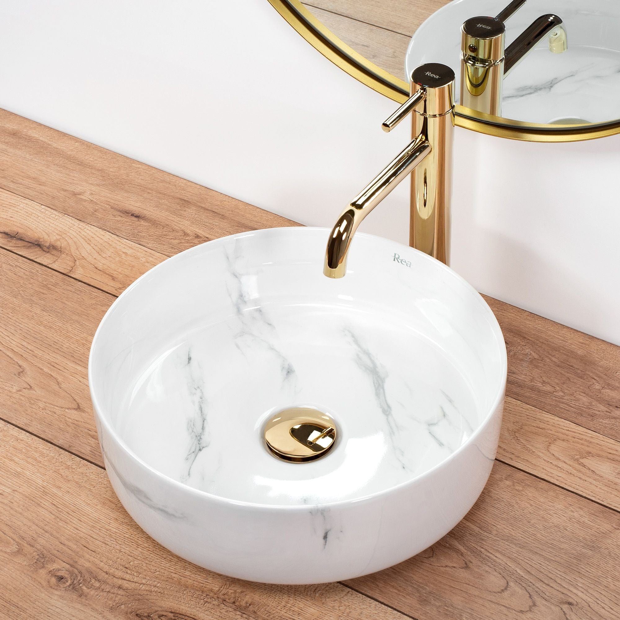 Lavoar ceramic pe blat Rea Sami, 36 cm, imitatie piatra