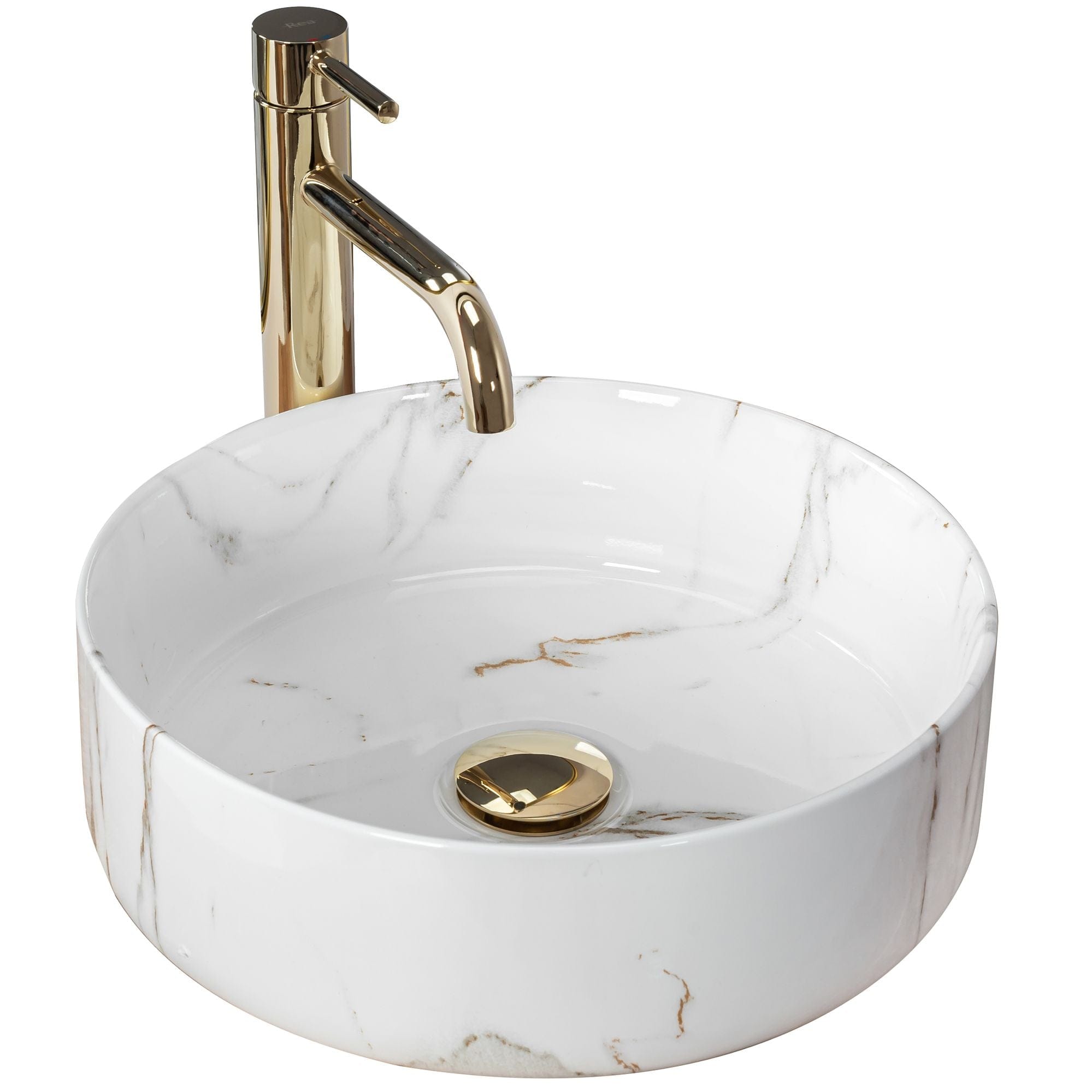 Lavoar ceramic pe blat Rea Sami Aiax, 35.5 cm, imitatie piatra