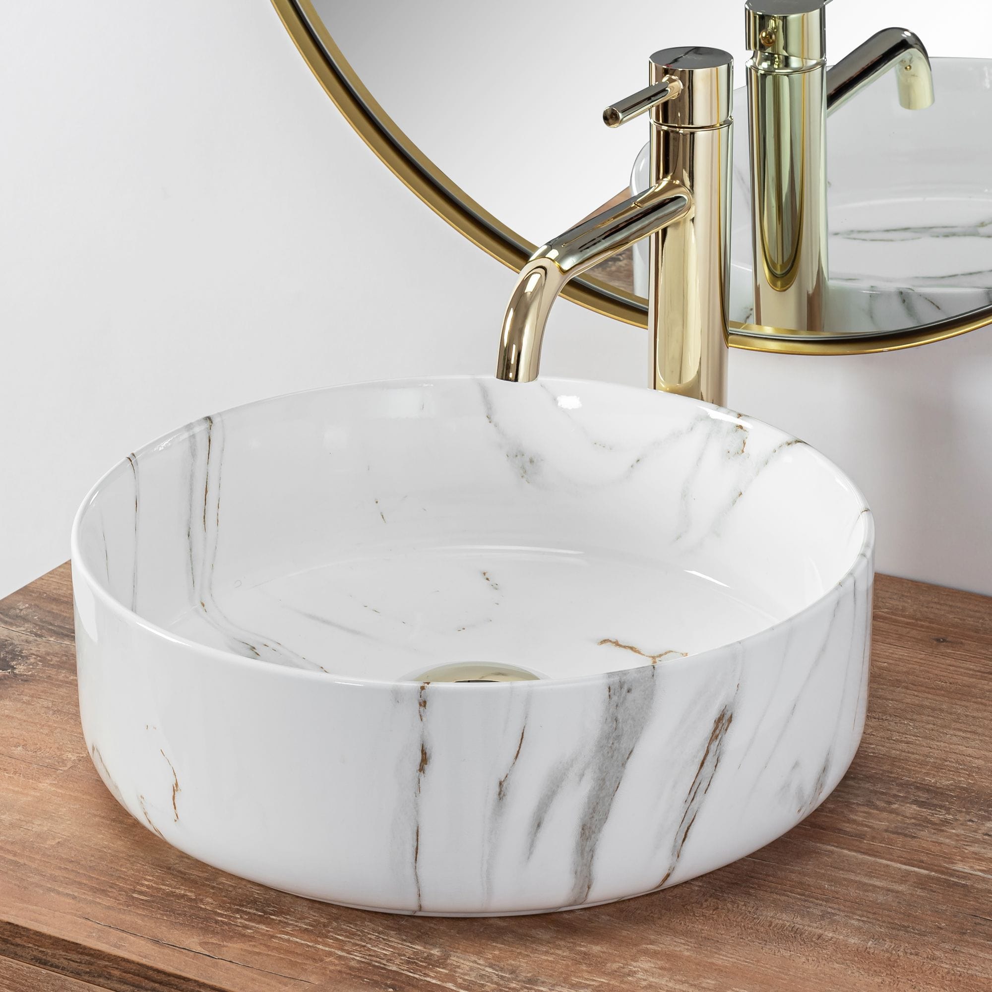 Lavoar ceramic pe blat Rea Sami Aiax, 35.5 cm, imitatie piatra