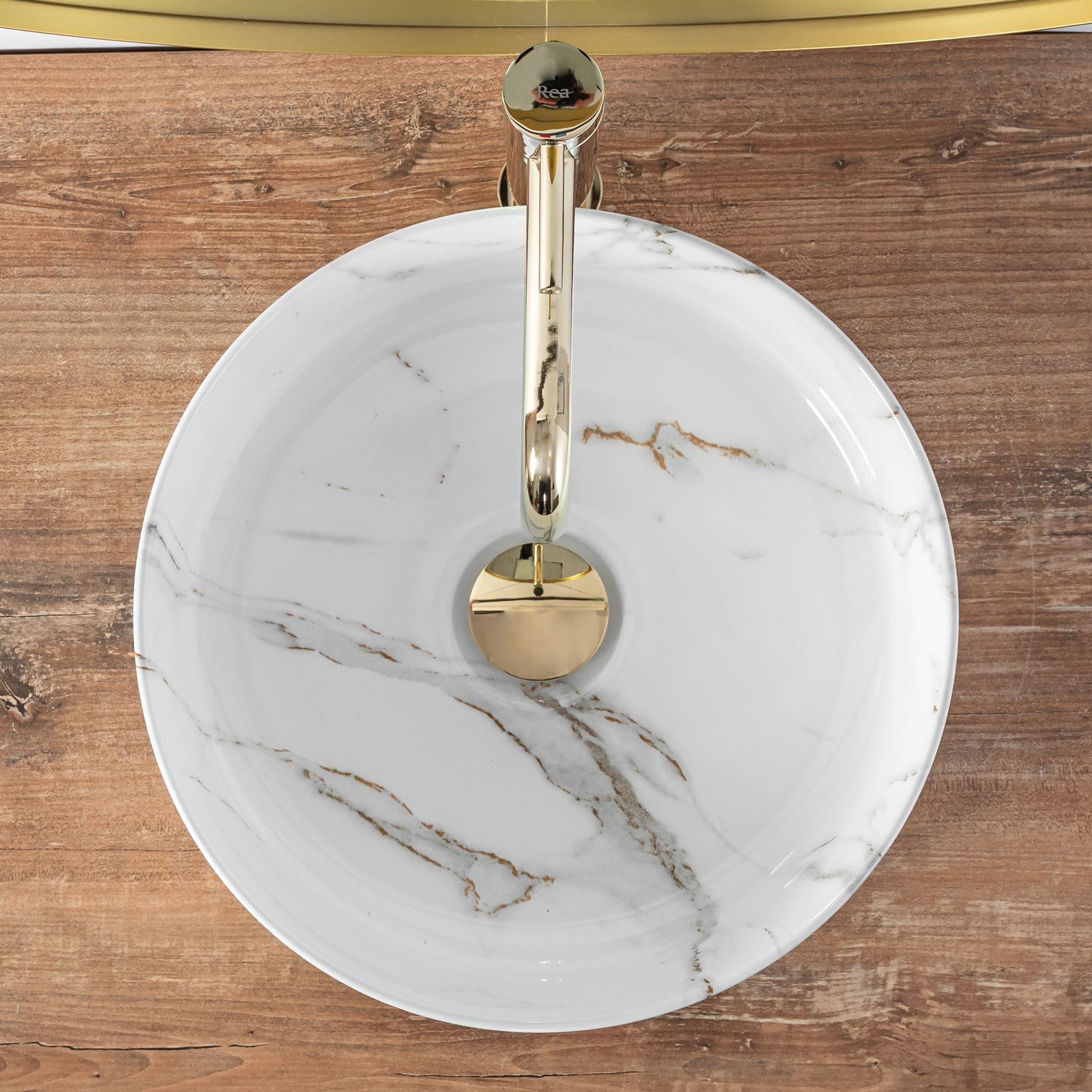 Lavoar ceramic pe blat Rea Sami Aiax, 35.5 cm, imitatie piatra