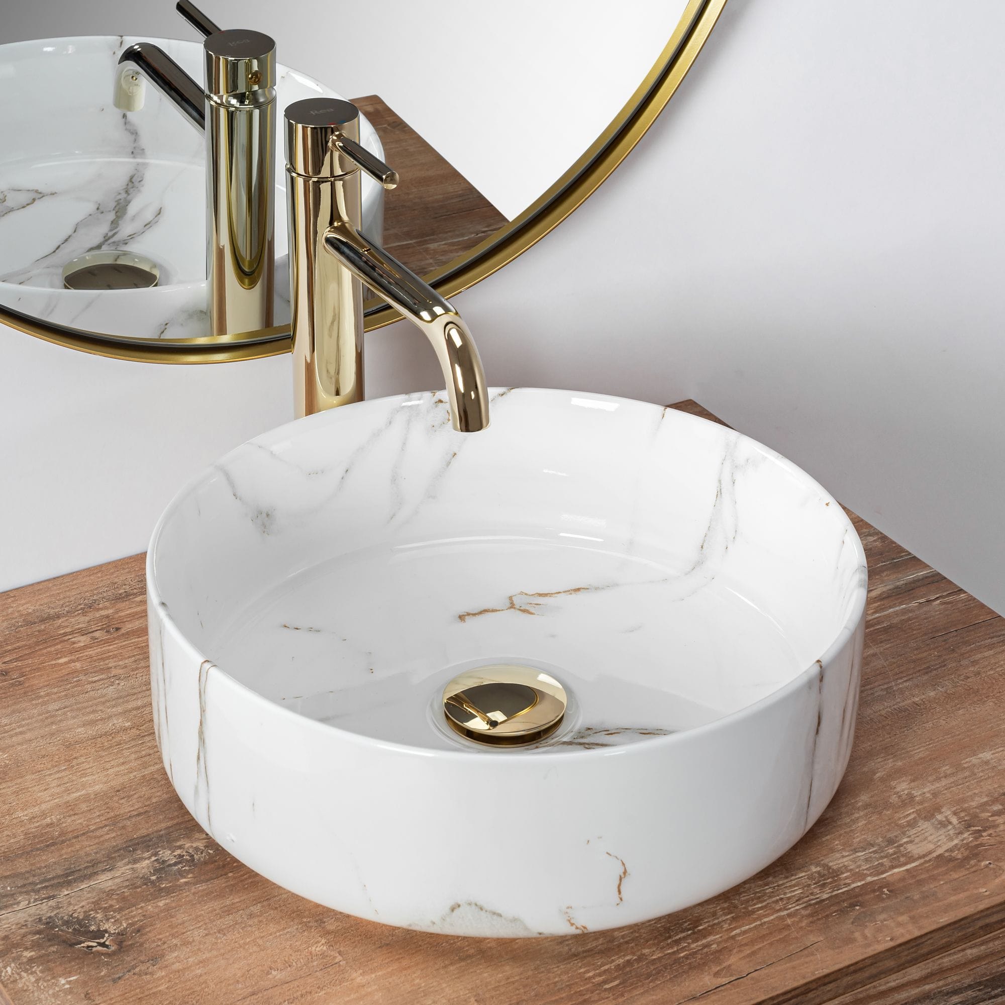 Lavoar ceramic pe blat Rea Sami Aiax, 35.5 cm, imitatie piatra