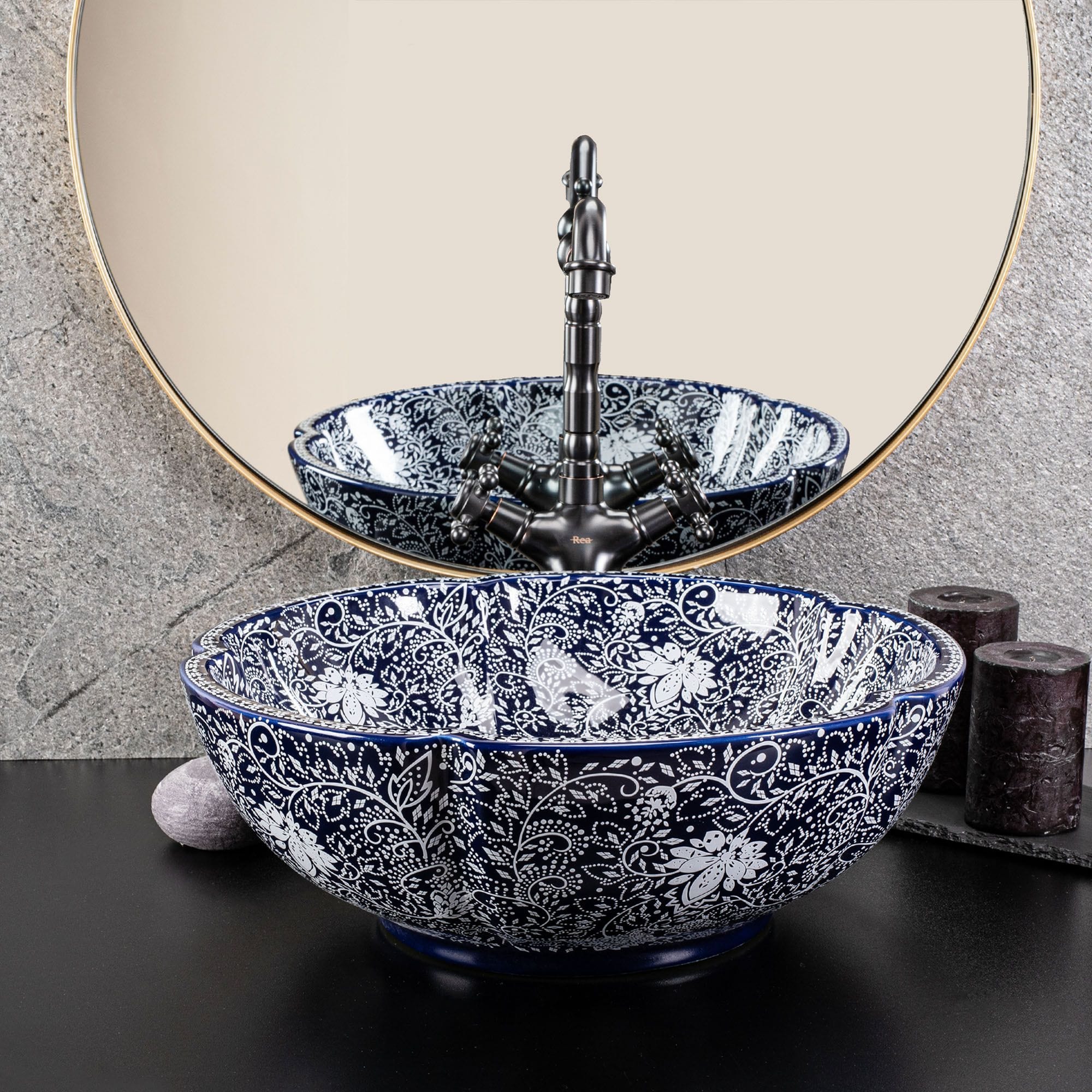 Lavoar ceramic pe blat Rea Sevilla, 42.5 cm, multicolor