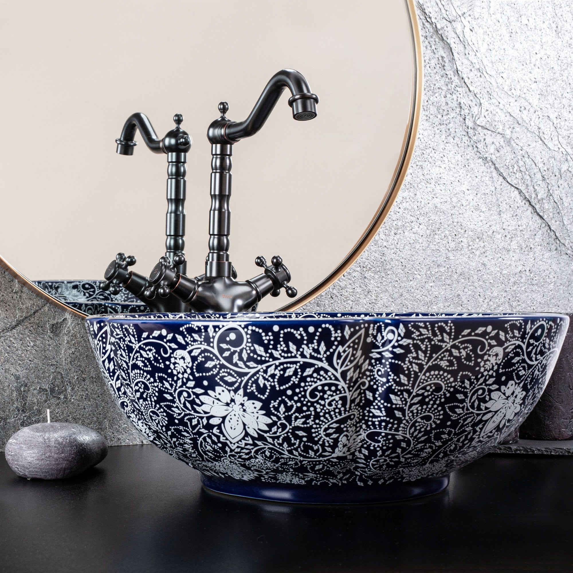 Lavoar ceramic pe blat Rea Sevilla, 42.5 cm, multicolor