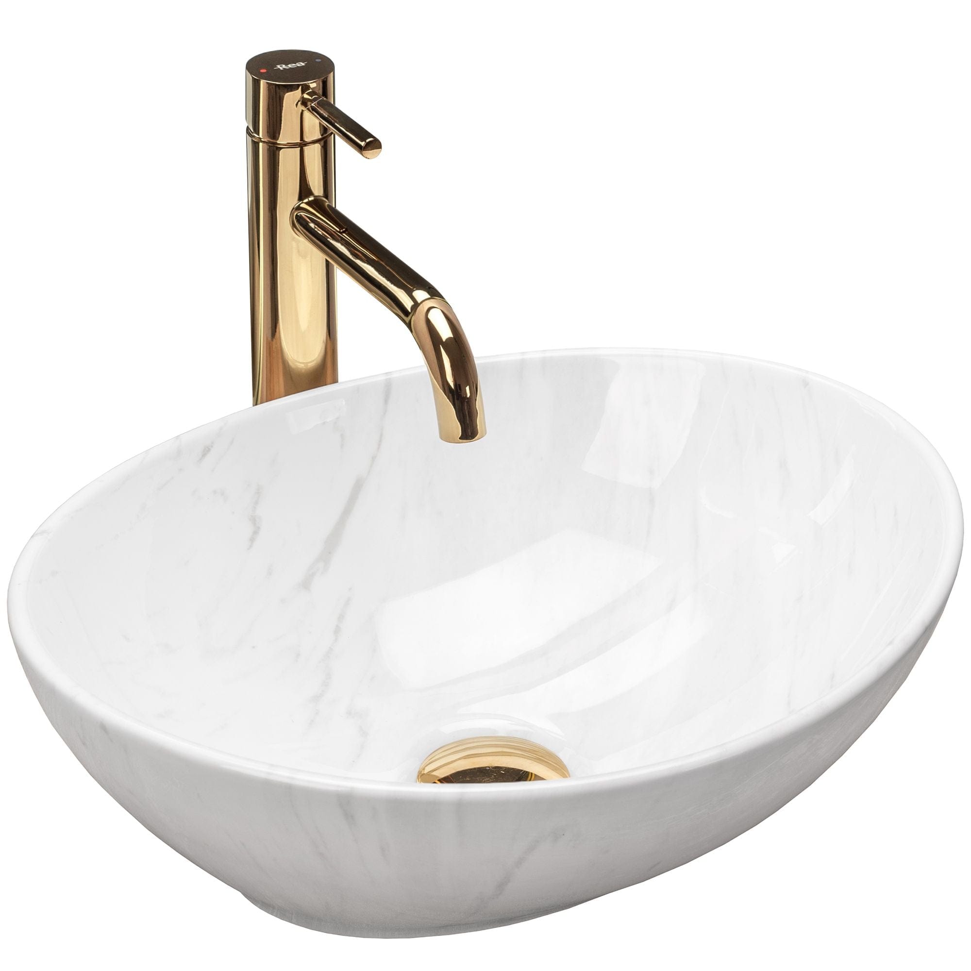 Lavoar ceramic pe blat Rea Sofia Calala, 41 cm, imiatatie piatra