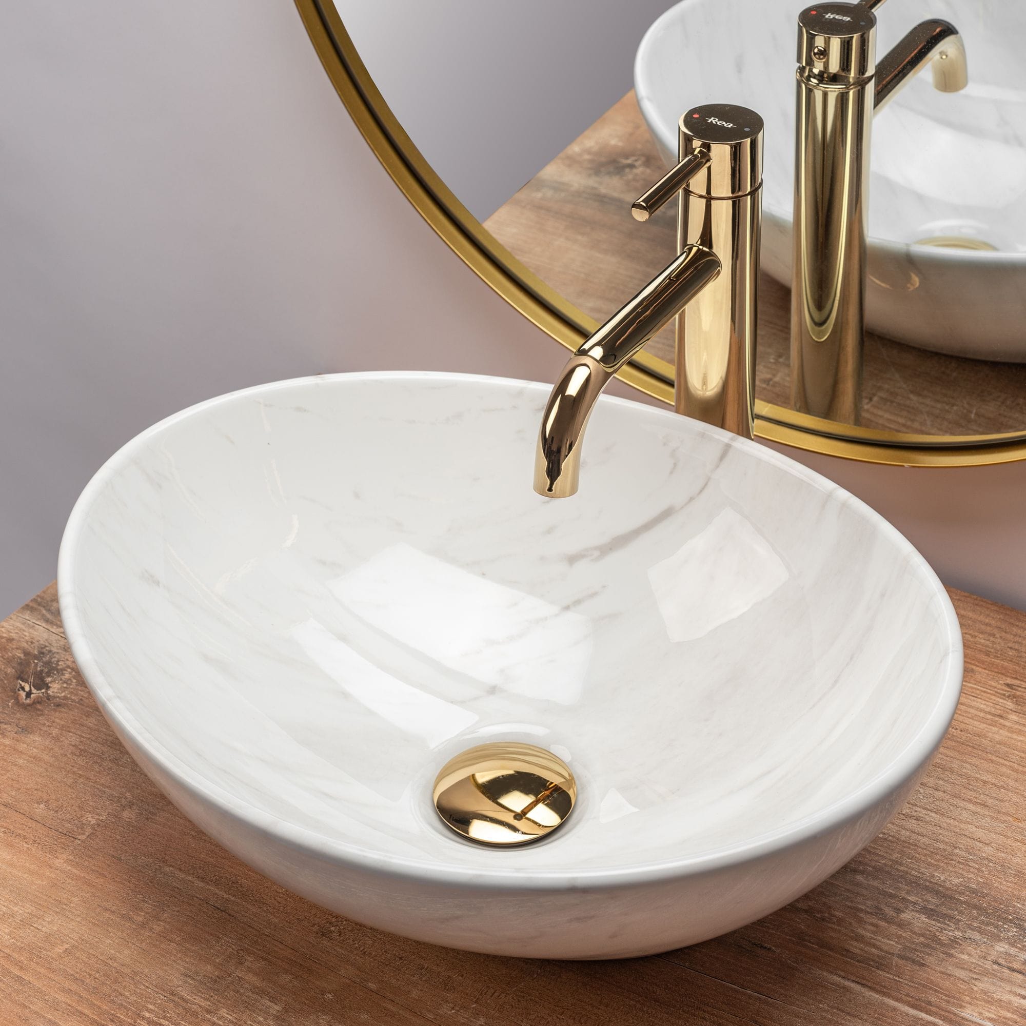 Lavoar ceramic pe blat Rea Sofia Calala, 41 cm, imiatatie piatra