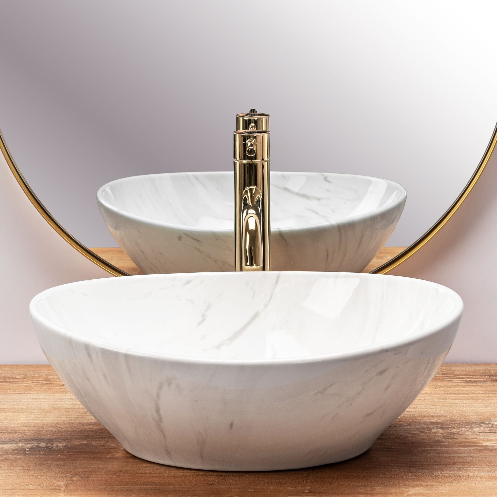 Lavoar ceramic pe blat Rea Sofia Calala, 41 cm, imiatatie piatra