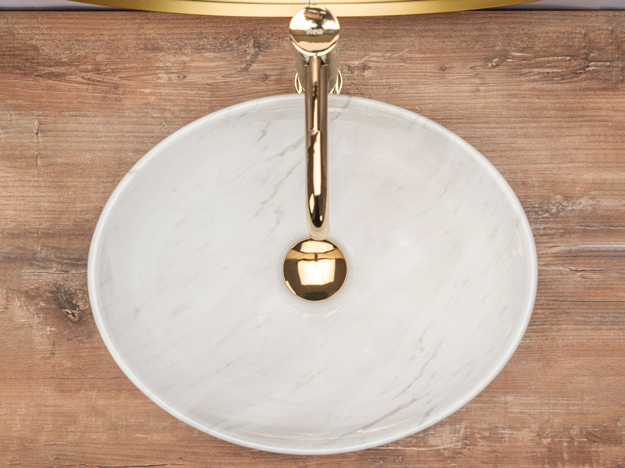Lavoar ceramic pe blat Rea Sofia Calala, 41 cm, imiatatie piatra
