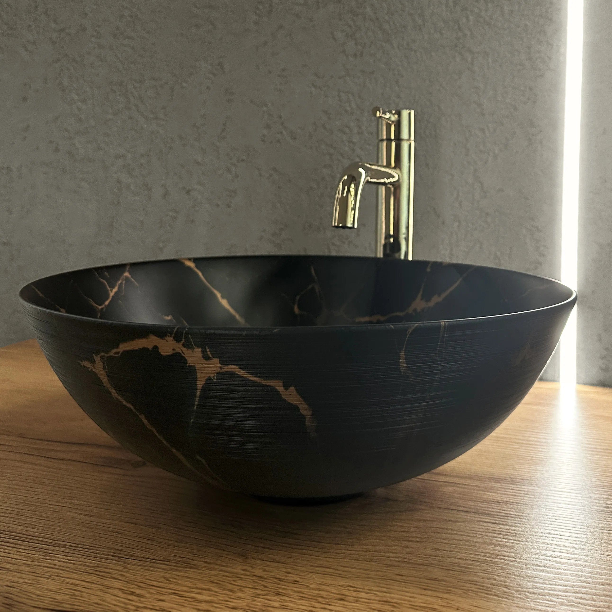 Lavoar ceramic pe blat Rea Stella, 35.5 cm, imitatie piatra