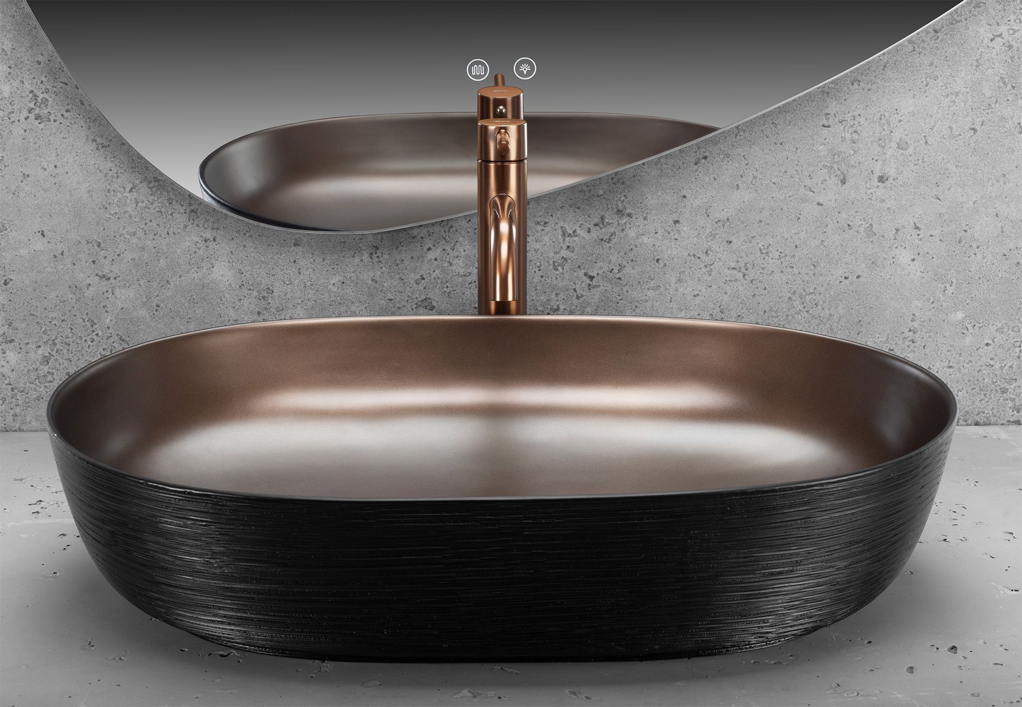 Lavoar ceramic pentru blat oval 60.5 cm cupru periat negru mat – Rea Cleo 61