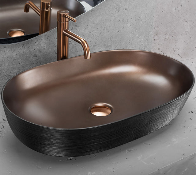 Lavoar ceramic pentru blat oval 60.5 cm cupru periat negru mat – Rea Cleo 61