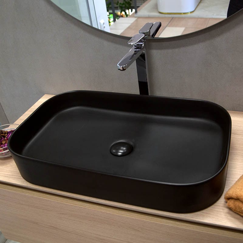 Lavoar cu montaj pe blat Fluminia, Capri 65x38 cm, negru mat