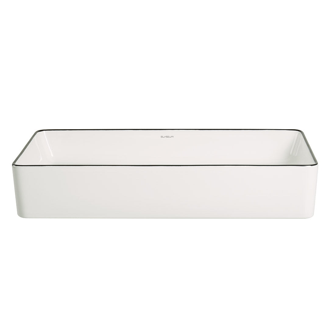 Lavoar de baie Allure, pe blat, dreptunghiular, din ceramica sanitara, 60 cm, alb lucios cu o linie neagra, Elysium