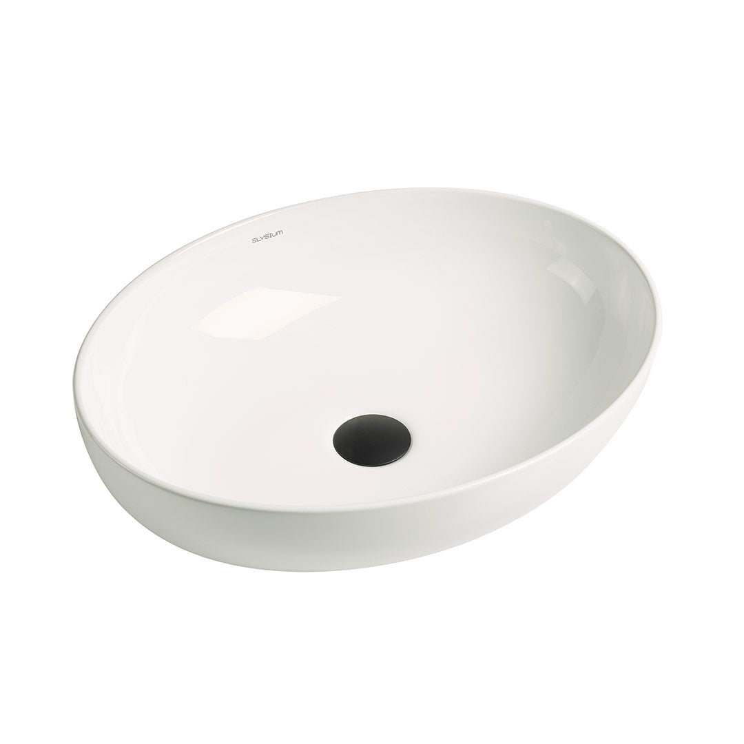Lavoar de baie Almeira, pe blat, oval, din ceramica sanitara, 52 cm, alb mat, Elysium