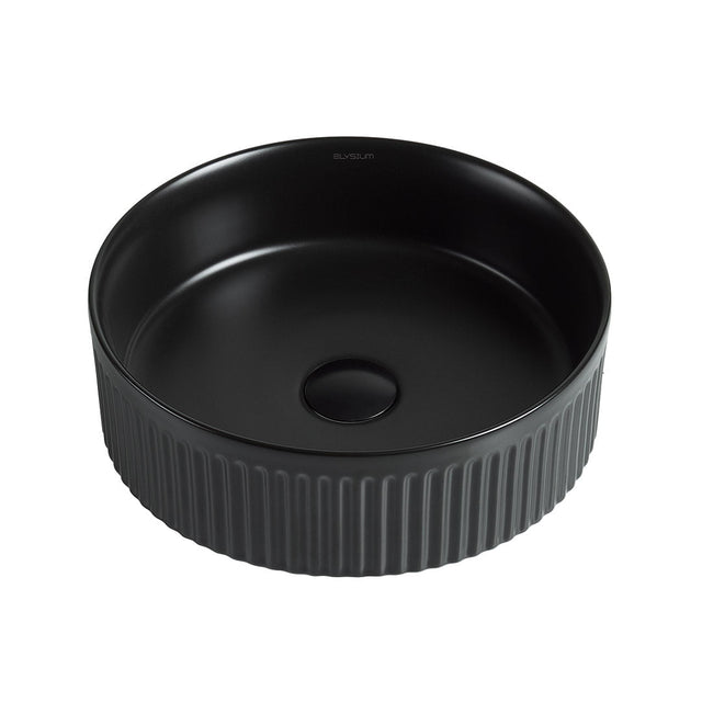 Lavoar de baie Alva, pe blat, rotund, din ceramica sanitara, 35.5 cm, negru mat, Elysium