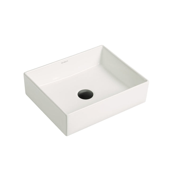 Lavoar de baie Ashe, pe blat, dreptunghiular, din ceramica sanitara, 40 cm, alb lucios, Elysium