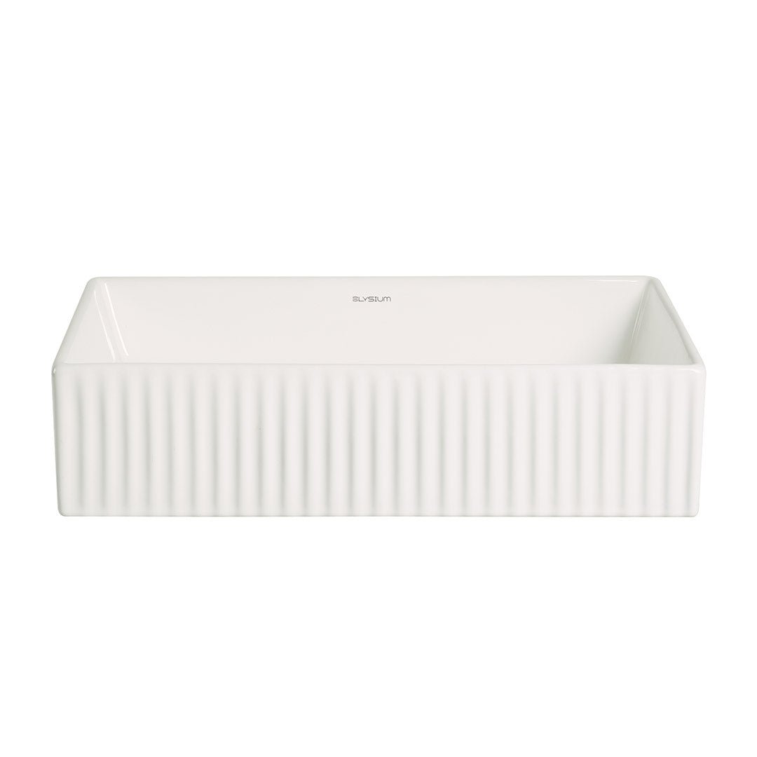 Lavoar de baie Brilliant, pe blat, dreptunghiular, din ceramica sanitara, 45 cm, alb lucios cu riflaje, Elysium