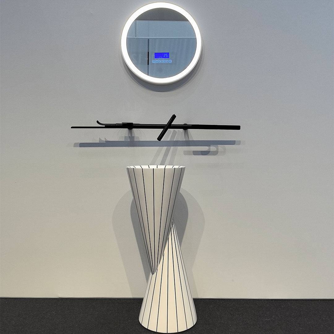 Lavoar de baie, freestanding, 36x36 cm, rotund conic, din compozit, alb, MonBlari Swing