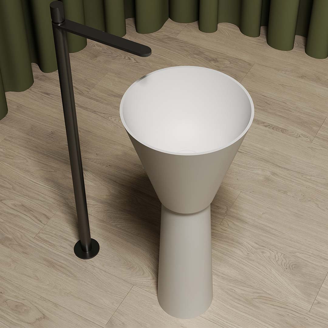 Lavoar de baie, freestanding, 38 cm, rotund, din compozit, alb mat, MonBlari