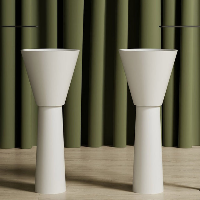 Lavoar de baie, freestanding, 38 cm, rotund, din compozit, alb mat, MonBlari