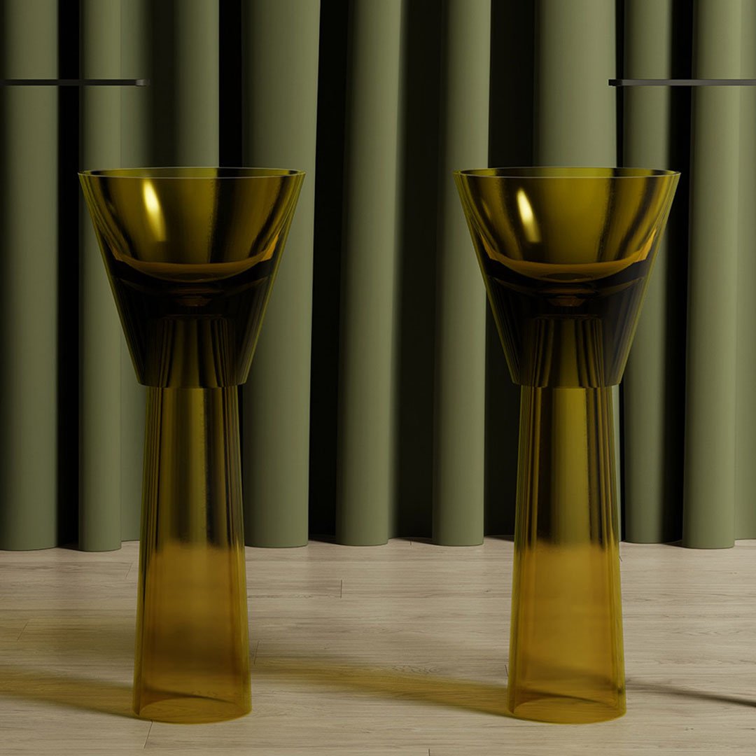 Lavoar de baie, freestanding, 38 cm, rotund, din rasina, maro verzui transparent, MonBlari