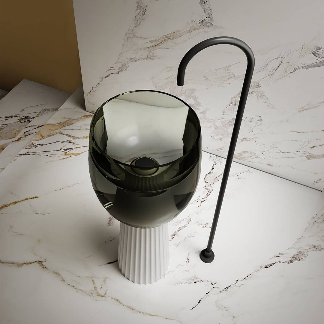 Lavoar de baie, freestanding, 40 cm, rotund, din rasina si compozit, gri transparent, MonBlari