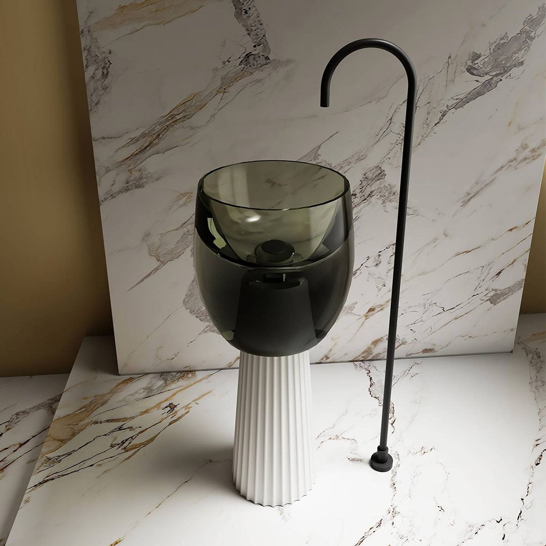 Lavoar de baie, freestanding, 40 cm, rotund, din rasina si compozit, gri transparent, MonBlari