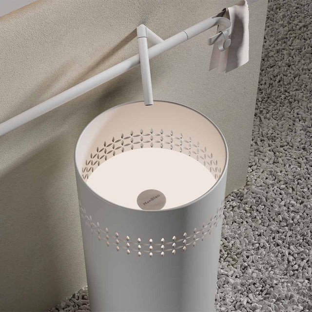 Lavoar de baie, freestanding, 400x400x900 mm, alb, cu LED, din compozit, rotund, finisaj mat, MonBlari Linglong