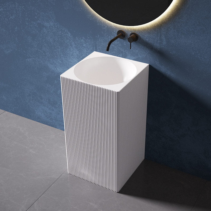 Lavoar de baie, freestanding, 45 cm, patrat, din compozit, alb, cu riflaje,  MonBlari