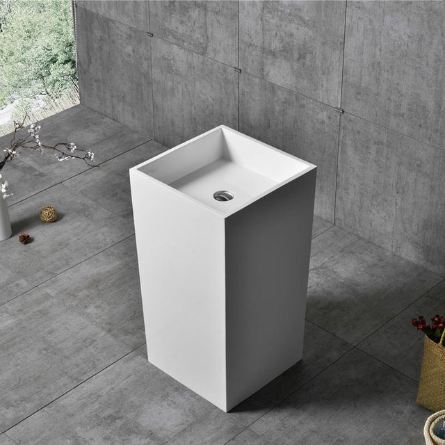 Lavoar de baie, freestanding, 45 cm, patrat, din compozit, alb mat, MonBlari