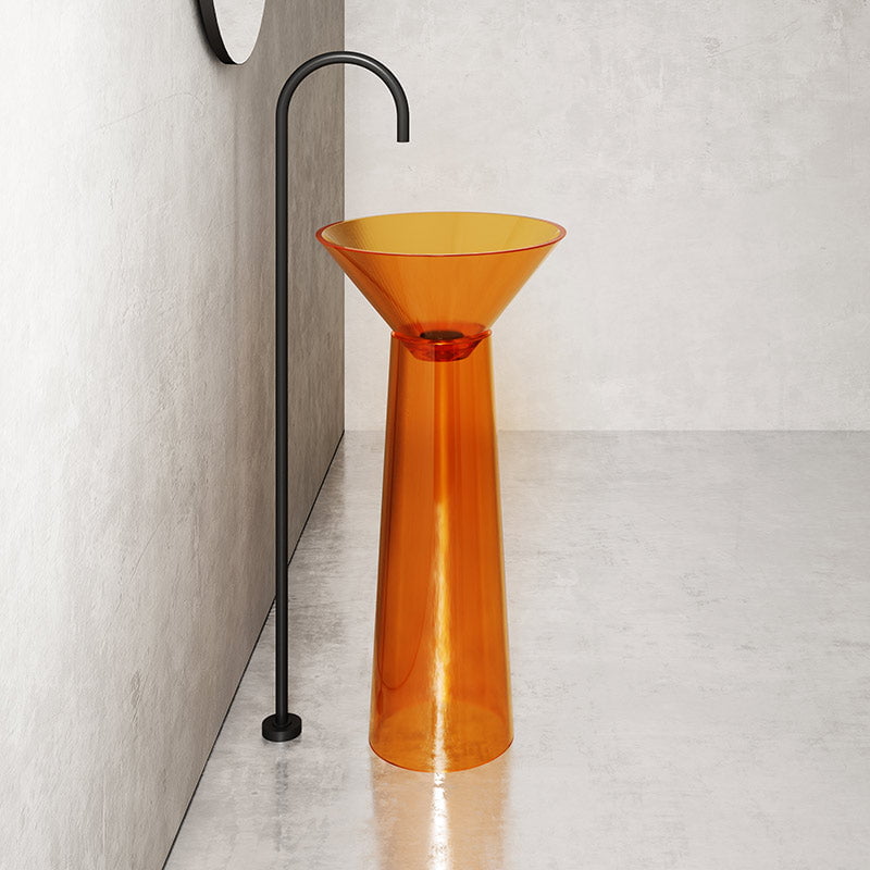 Lavoar de baie, freestanding, 45 cm, rotund conic, din rasina, portocaliu transparent, MonBlari
