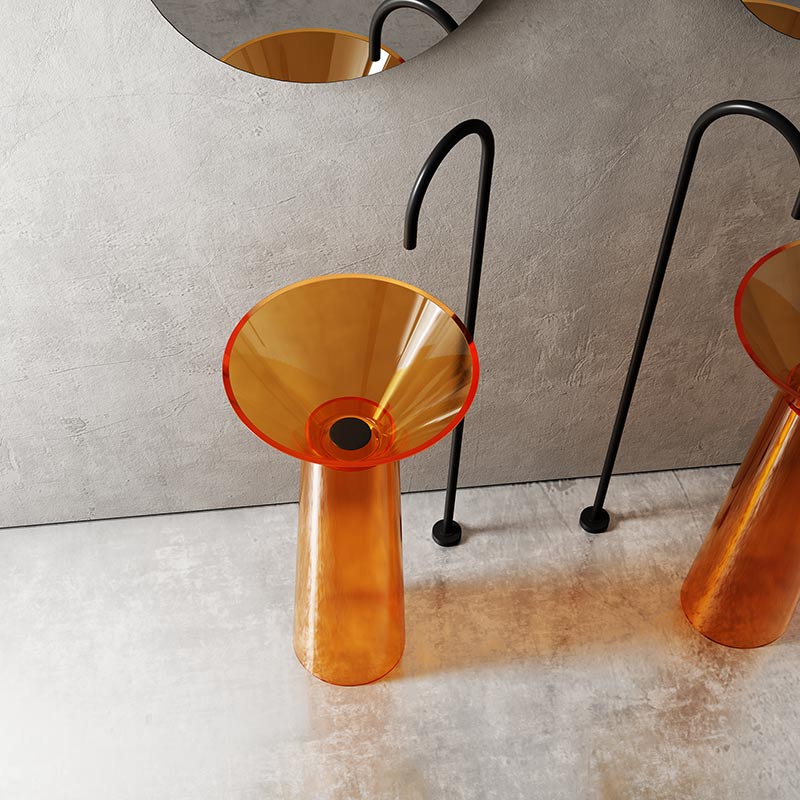 Lavoar de baie, freestanding, 45 cm, rotund conic, din rasina, portocaliu transparent, MonBlari