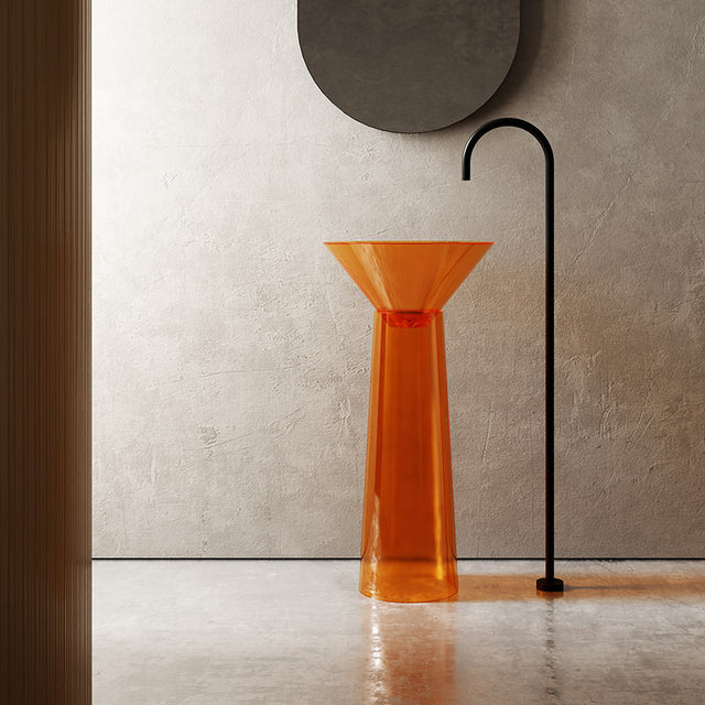 Lavoar de baie, freestanding, 45 cm, rotund conic, din rasina, portocaliu transparent, MonBlari