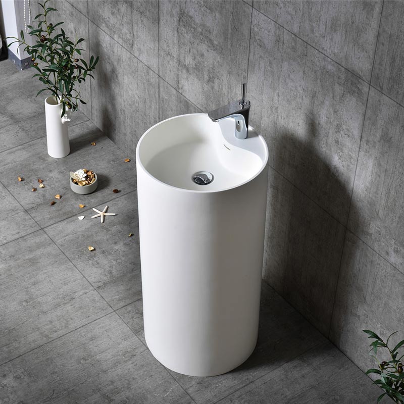 Lavoar de baie, freestanding, 45 cm, rotund, din compozit, alb mat, MonBlari