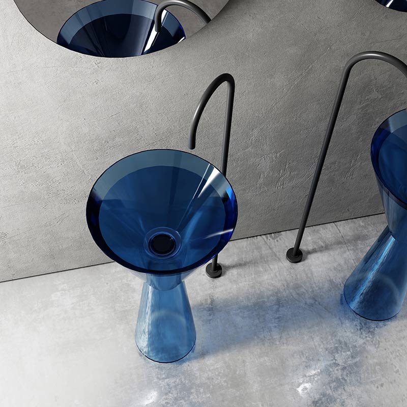 Lavoar de baie, freestanding, 45 cm, rotund, din rasina, albastru transparent, MonBlari