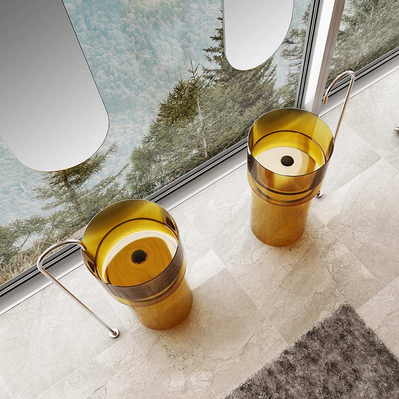 Lavoar de baie, freestanding, 45 cm, rotund, din rasina, auriu transparent, MonBlari