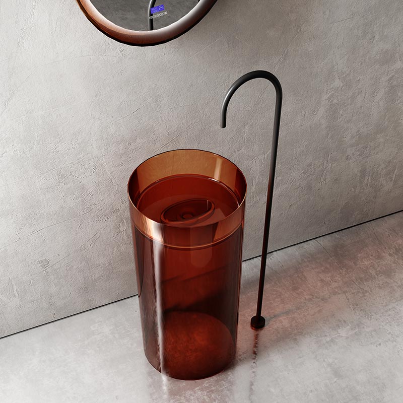 Lavoar de baie, freestanding, 45 cm, rotund, din rasina, caramiziu transparent, MonBlari