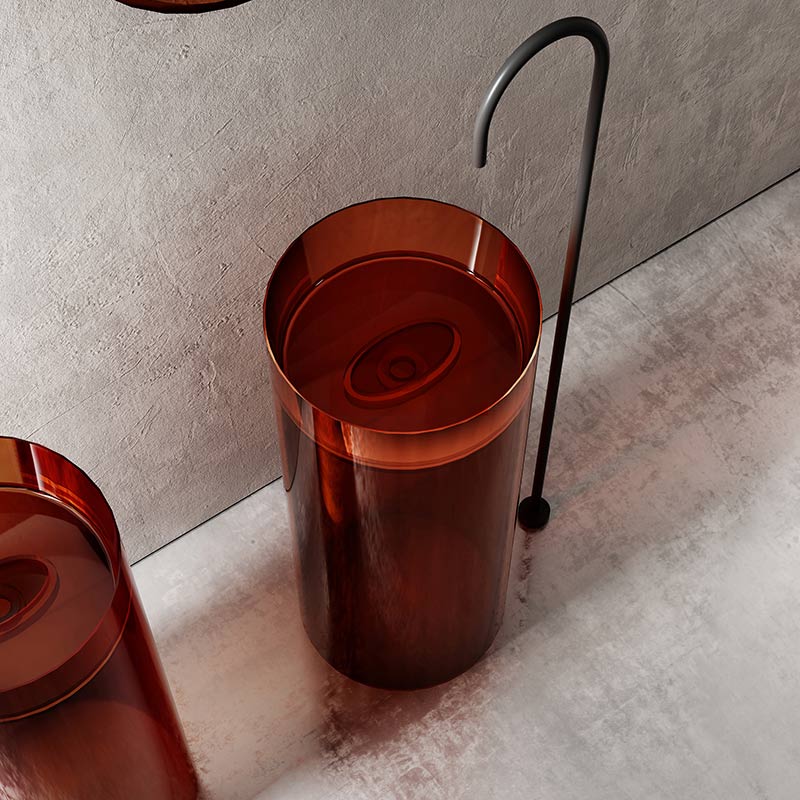 Lavoar de baie, freestanding, 45 cm, rotund, din rasina, caramiziu transparent, MonBlari