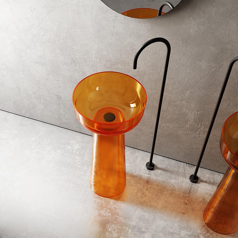 Lavoar de baie, freestanding, 45 cm, rotund, din rasina, portocaliu transparent, MonBlari