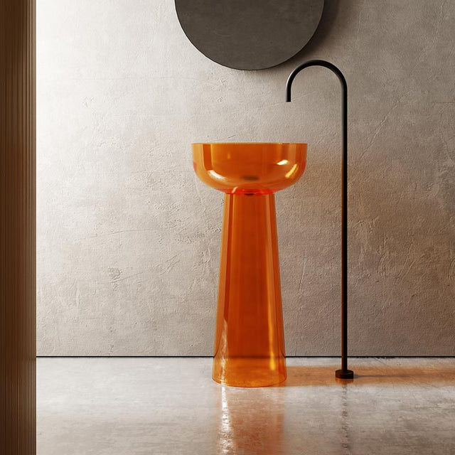 Lavoar de baie, freestanding, 45 cm, rotund, din rasina, portocaliu transparent, MonBlari