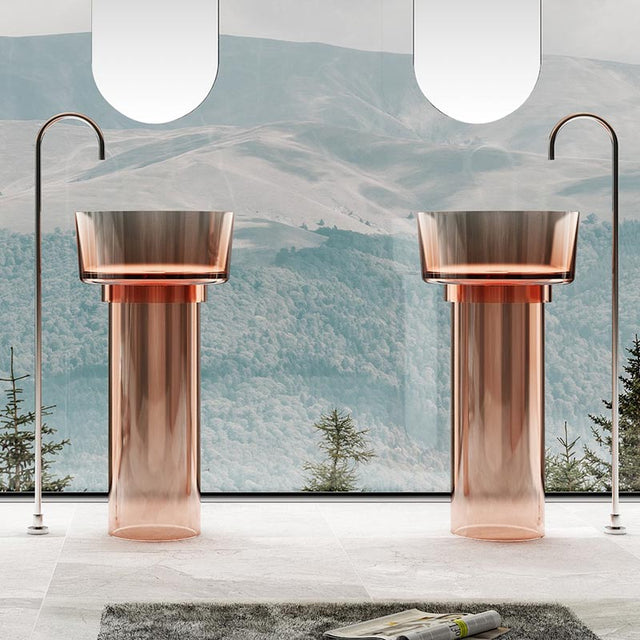Lavoar de baie, freestanding, 45 cm, rotund, din rasina, roz transparent, MonBlari